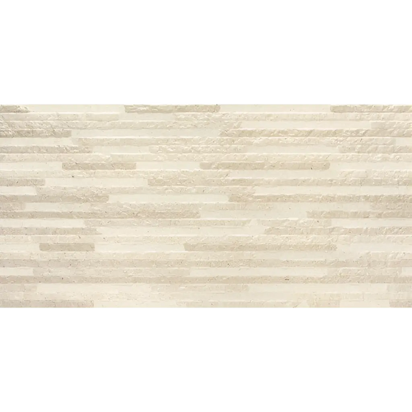 Beige textuur wandtegel met horizontaal gestreept patroon van Syrma Bone Decor 30x60