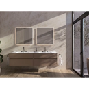 Dubbele wastafel badkamer met Taj Mahal Nature mat 120x120, verlichte spiegels, zwarte kranen