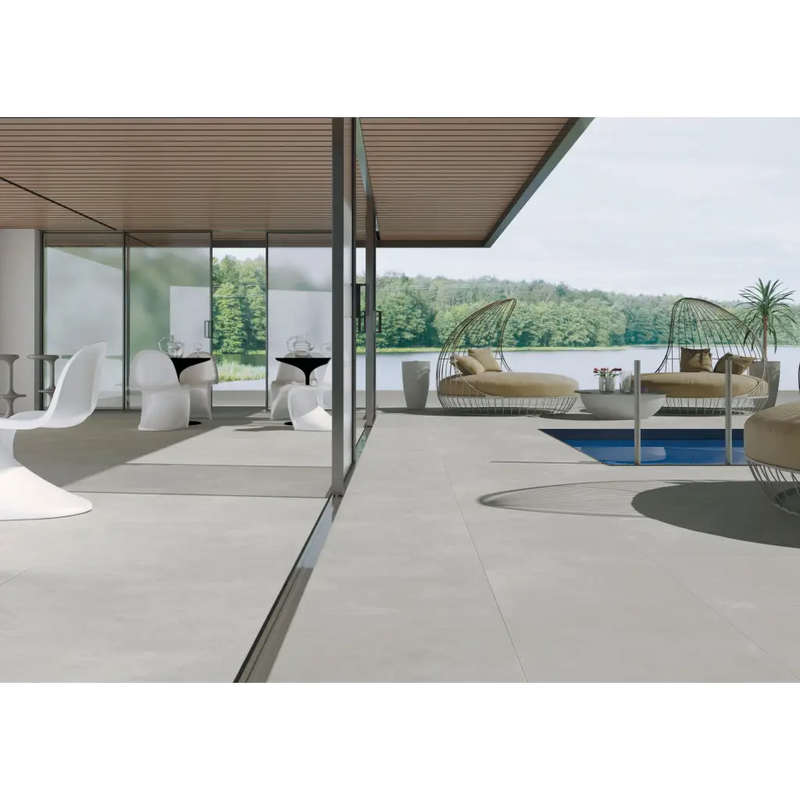 Moderne grijze porseleinen vloertegels met matte afwerking van Terrastegel Nexus Pearl 60x60