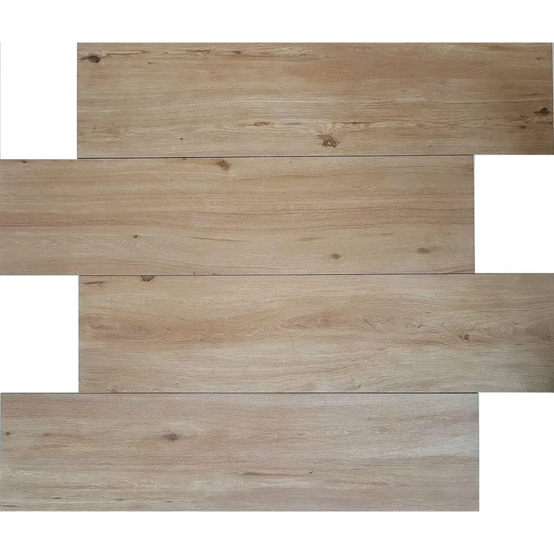 Lichtgekleurde houten planken in een verspringend patroon van Terrastegel Padouk Beige 30x120