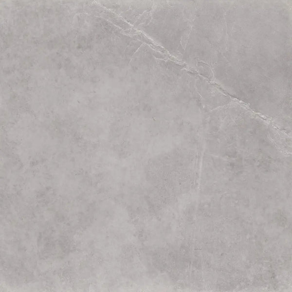 Grey marble surface with white veining on Terrastegel Statale Greige 60x60 rett