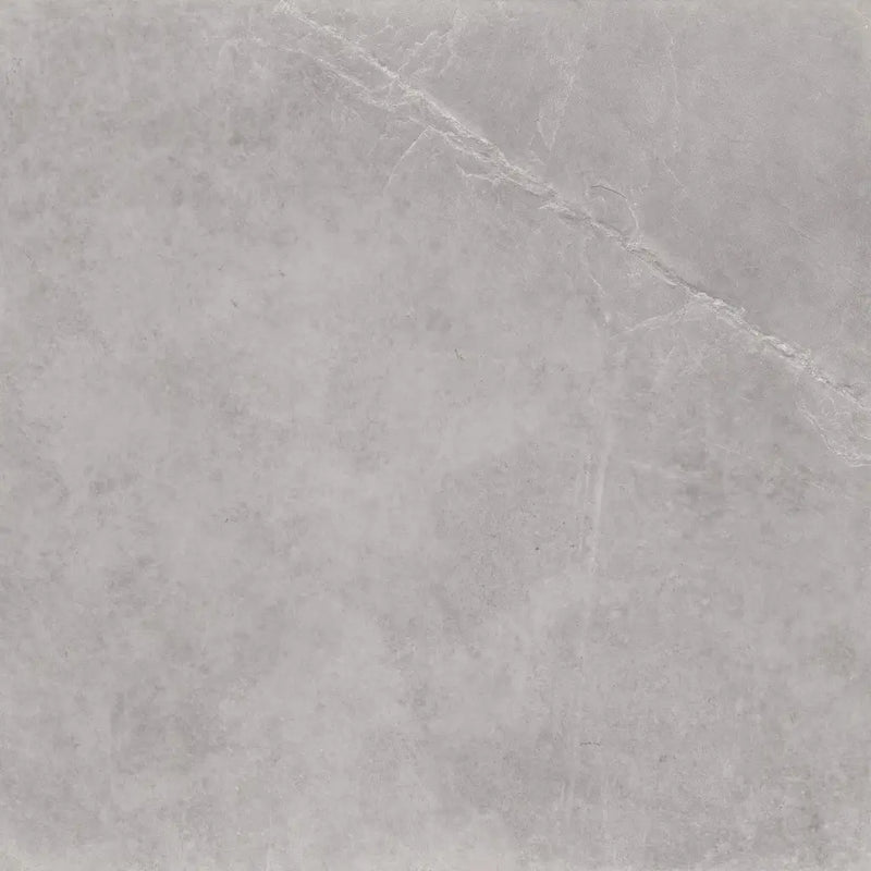 Grey marble surface with white veining on Terrastegel Statale Greige 60x60 rett