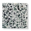 Witte terrazzo tegels met donker groen en zwart aggregaat uit Terrazzo Collezione Sassi Genova