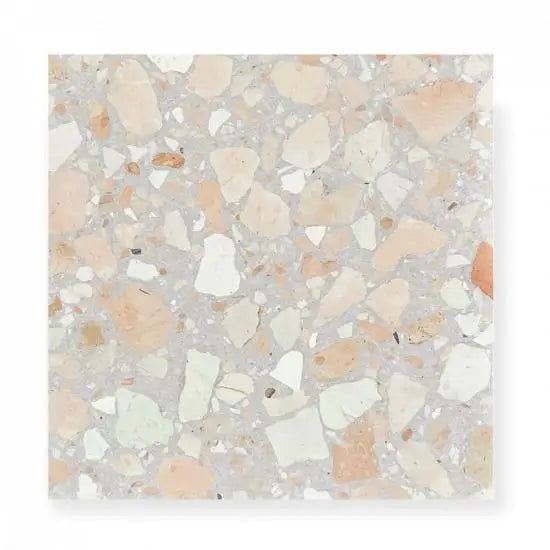 Terrazzo collezione sassi La Rocca tegel met witte, crèmekleurige en perzikkleurige aggregate