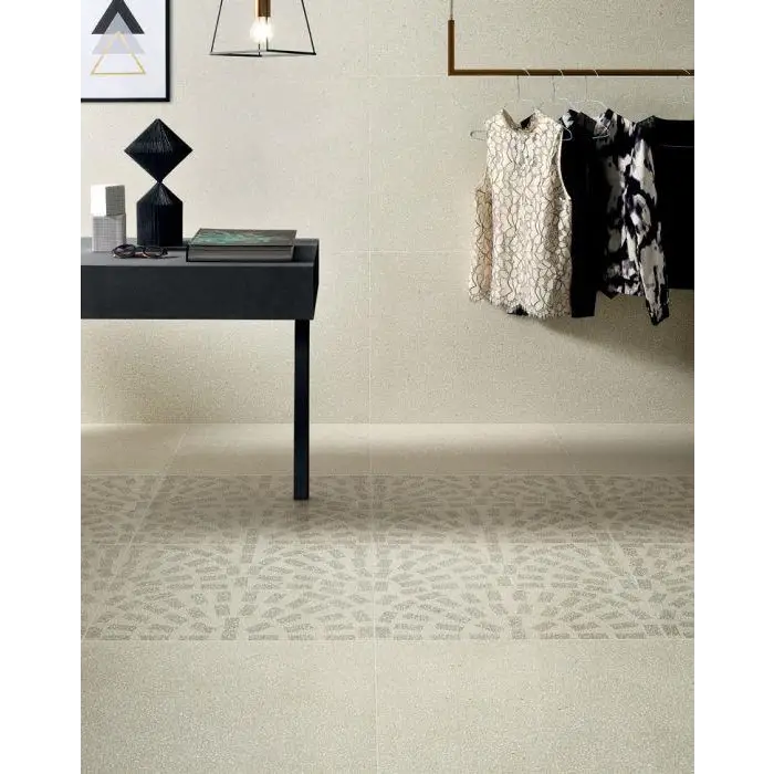 Patroon beige tapijt met geometrisch design, perfect voor Terrazzo Mini Caolino 60x60 rett