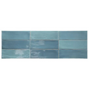 Ceramic subway tiles in gradient blue with glossy finish, TopTegels Beach Blauw 7.5x23 cm