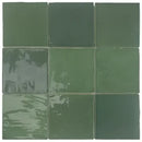 Groene keramische coaster set TopTegels Beach Groen 15x15 cm met glanzende afwerking