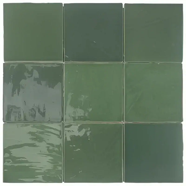 Groene keramische coaster set TopTegels Beach Groen 15x15 cm met glanzende afwerking