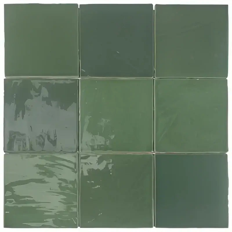 Groene keramische coaster set TopTegels Beach Groen 15x15 cm met glanzende afwerking