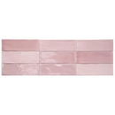 Pink glossy ceramic subway tile with metallic accents, TopTegels Beach Roze 7.5x23 cm