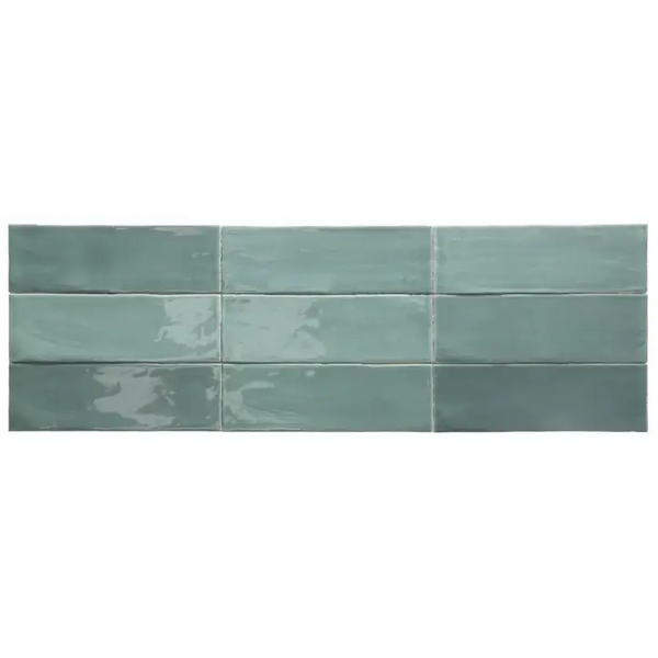 Teal glanzende keramische subway tegel van TopTegels Beach Turquoise 7.5x23 cm