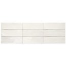 White glossy ceramic subway tile with subtle horizontal stripes from TopTegels Beach Wit