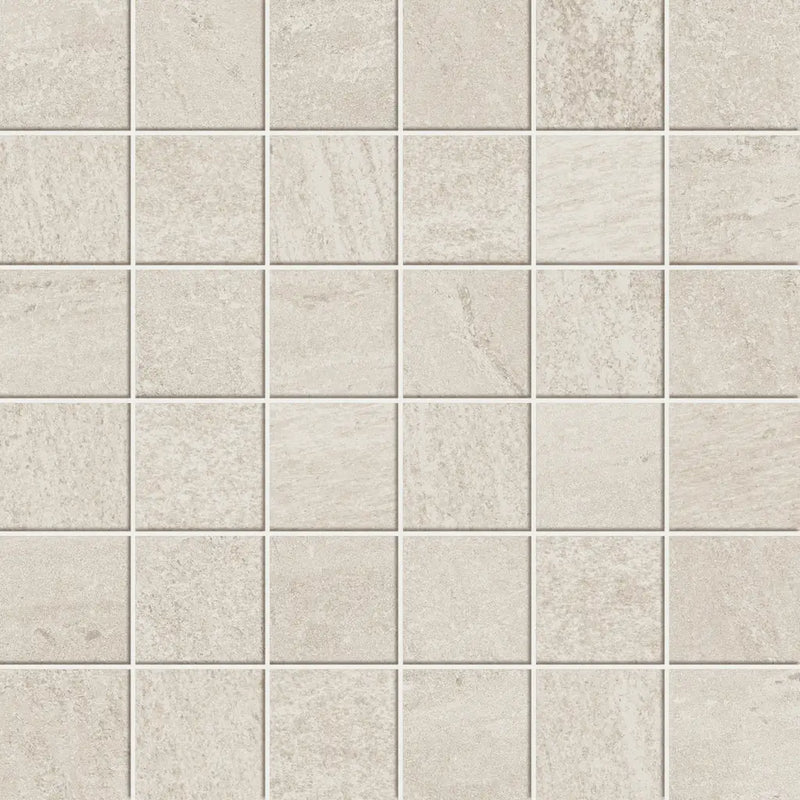 Lichte beige vierkante tegels in een rasterpatroon van Ultrablock White Mozaiek 5x5