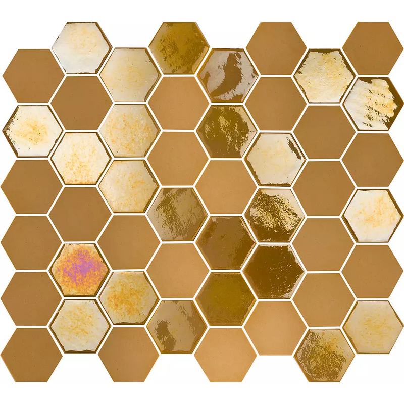 Honeycomb-mosaïektegel in gouden en bronzen tinten van Mustard Matt Glossy