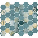 Hexagonale mozaiektegel in teal, crème en metallic voor VAL125 Turquoise Matt Glossy