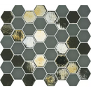 Hexagonale mozaïektegel in grijstinten met verouderde metallic accenten VAL182 Khaki Matt Glossy