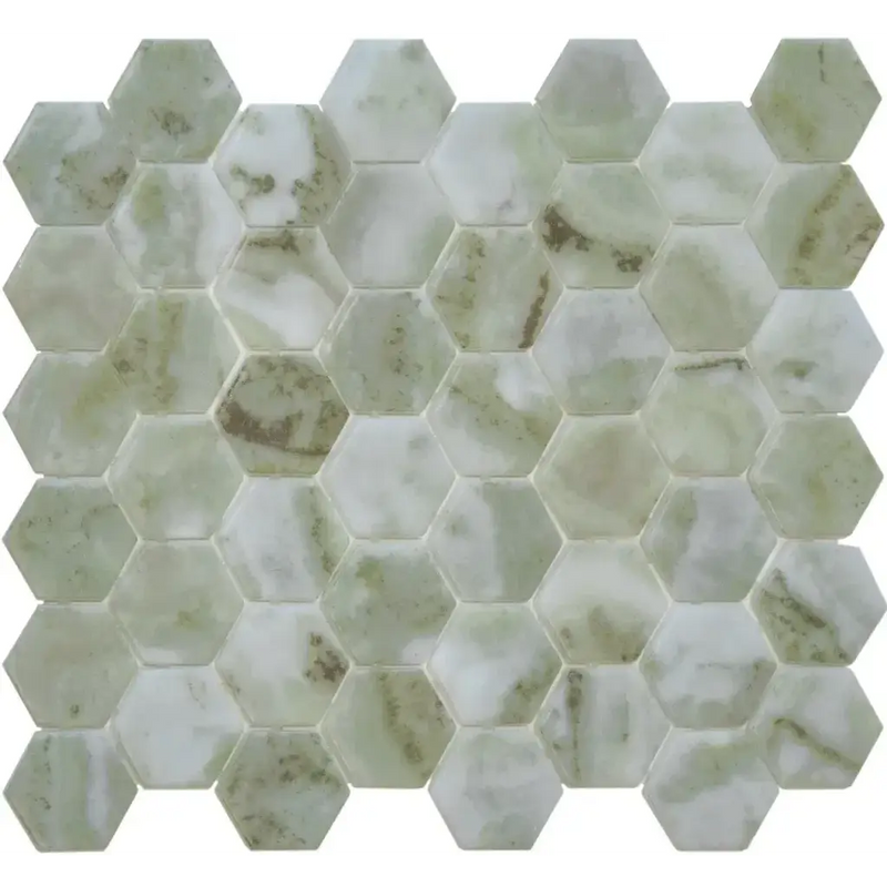 Groene en witte variëteit hexagonale mozaïektegels met val50m verde marble print matt