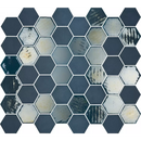 Hexagonale vloertegels in navy blauw, grijs en wit met distressed textuur, VAL650 Blue Matt Glossy