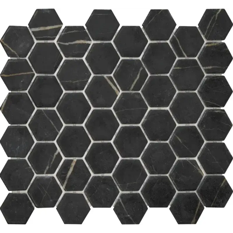 Zwarte marmer hexagonale mozaïek tegel van VAL95M Nero Marble Print Matt