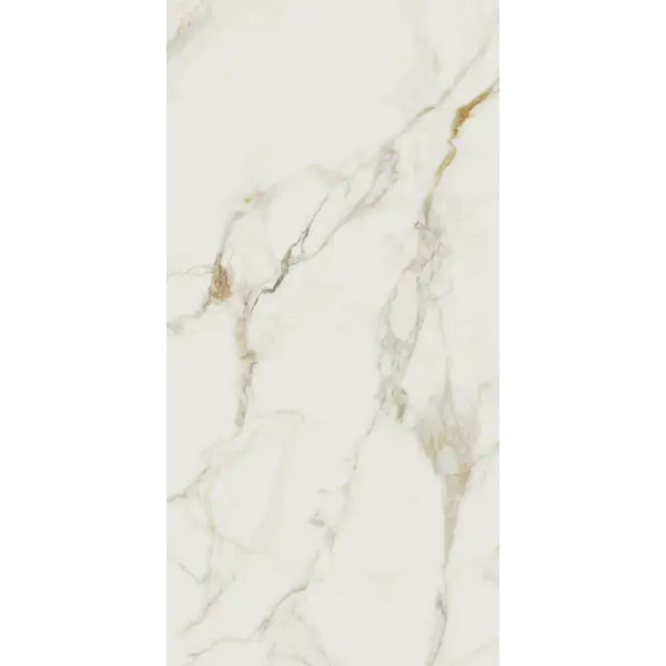 Valeria Glans tegel 60x120 cm met witte marmeren look, grijze aders en gouden details