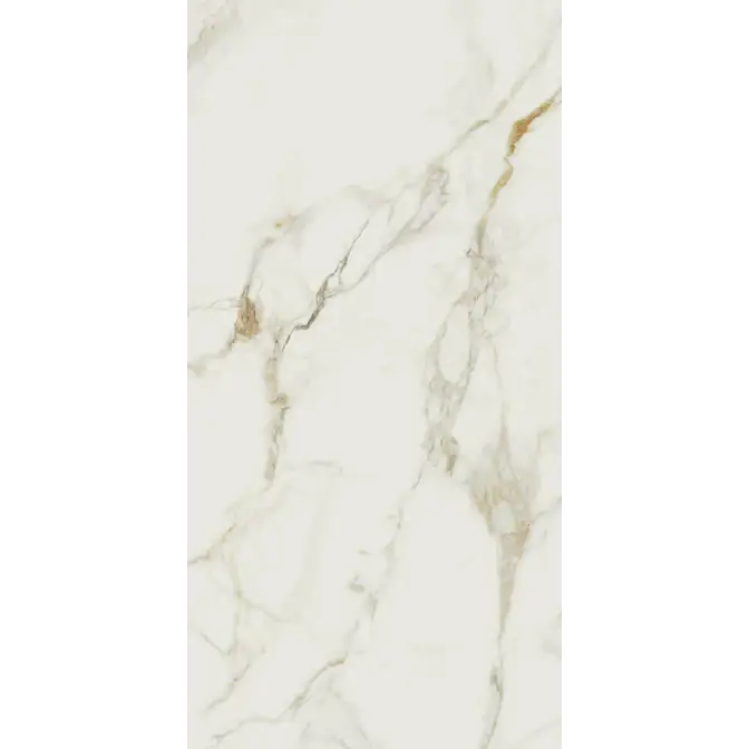 Valeria Glans tegel 60x120 cm met witte marmeren look, grijze aders en gouden details