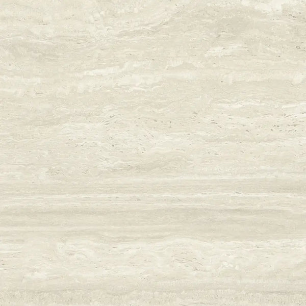Lichte beige travertijntegel Venice Beige gepolijst 120x120 rett met horizontale banding
