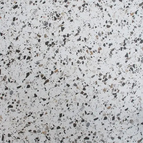 Speckled Verona Stone Dali terrazzo with black and gray aggregates in white cement