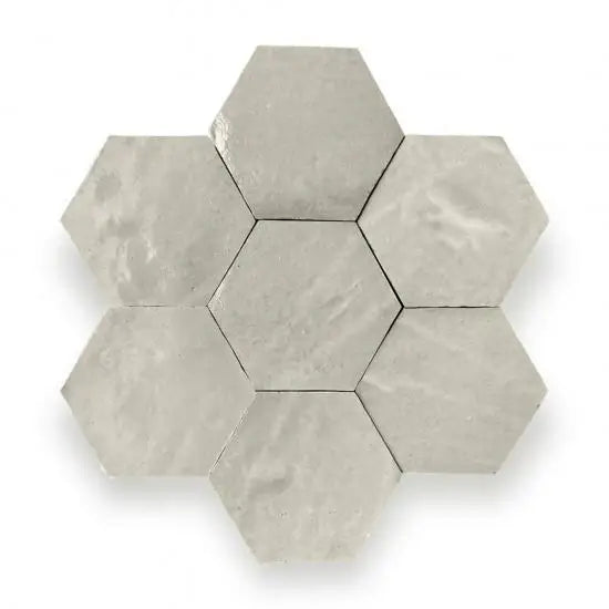 Zelliges Alhambra Hexagone 29 Ivoire zilveren mozaïektegels met hammered textuur