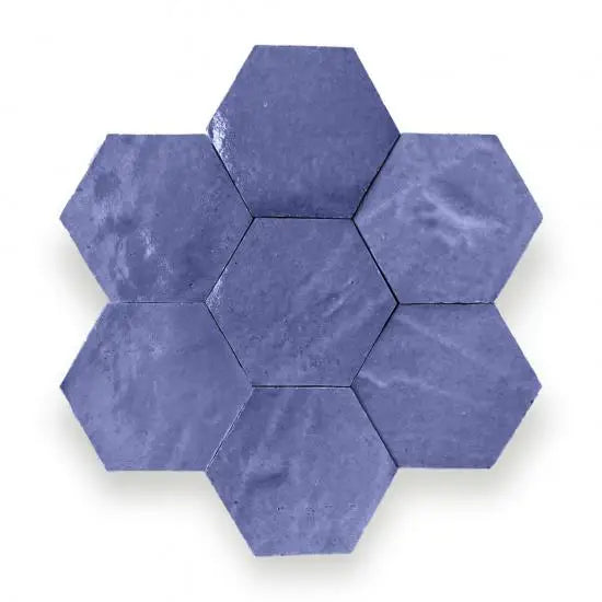 Hexagonale blauwe Zelliges Alhambra tegels met marmertextuur, amethist 21 cm