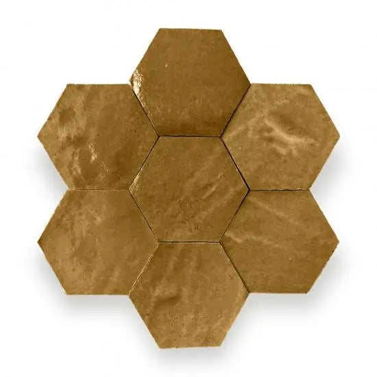 Gouden hexagontegels Zelliges Alhambra Alhambra Hexagone 20 Brun met marmertextuur