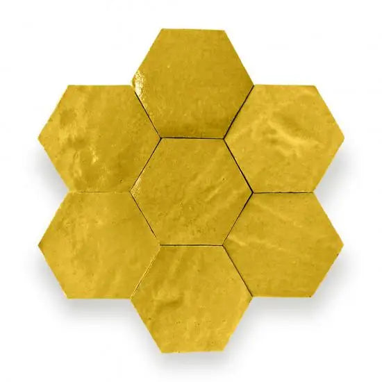 Gouden hexagonale zelliges Alhambra tegels met metallic textuur