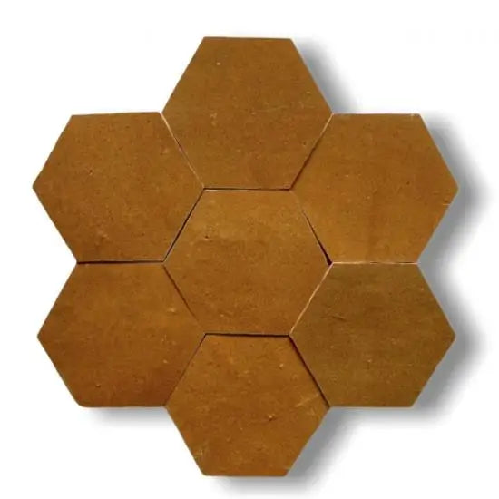 Terracotta Zelliges Alhambra Hexagone 13 Marron hexagonale tegels met rustieke afwerking voor binnen en buiten