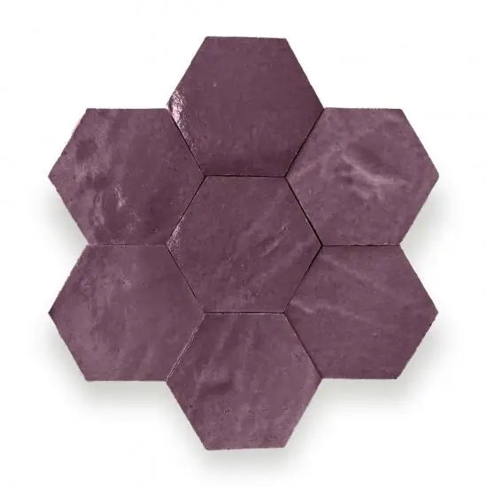 Paarse hexagonale Zelliges Alhambra tegels met marmertextuur, Alhambra Hexagone 43