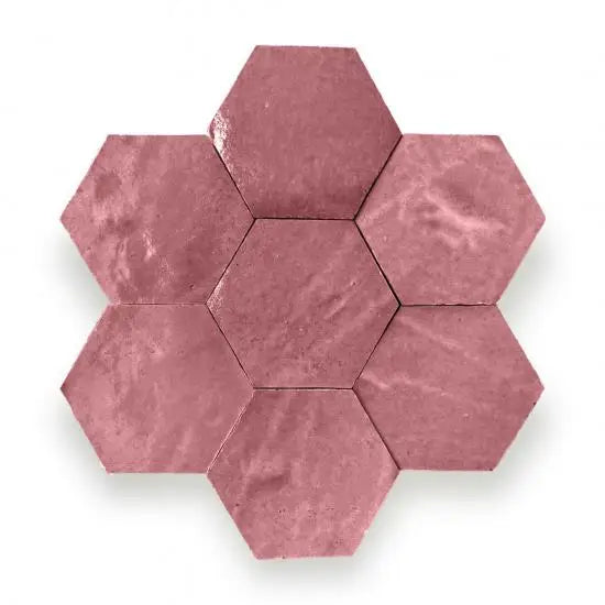 Zelliges Alhambra Alhambra Hexagone 12 Vieux Rose hex tegels in roze mozaïek met marmertextuur