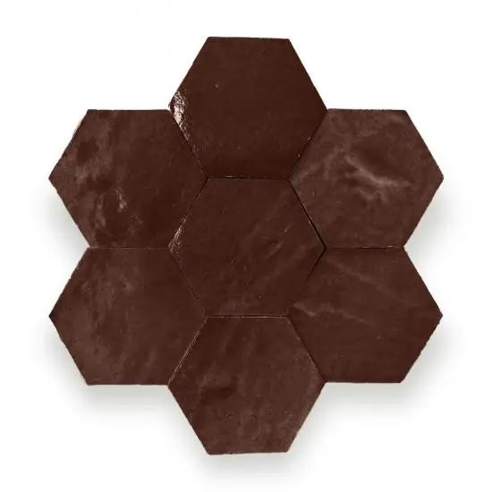 Zelliges Alhambra Alhambra Hexagone 34 Chocolat hexagon tile coaster set