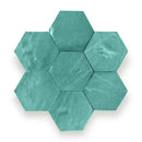 Teal Zelliges Alhambra Hexagone hexagonale mozaïek coasters met marmertextuur