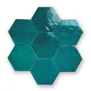 Zelliges Alhambra Hexagone 19 Petrol teal hex mosaïektegels met glans en steenstructuur
