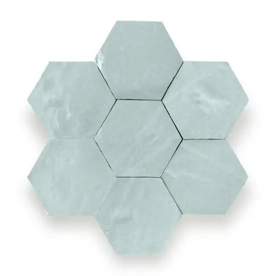 Lichte blauwe geglazuurde Zelliges Alhambra Hexagone 37 Pastice tegels