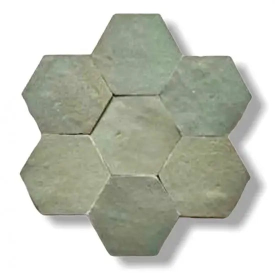 Zelliges Alhambra hexagonaal beton in stervorm, grijs-groen met steentextuur