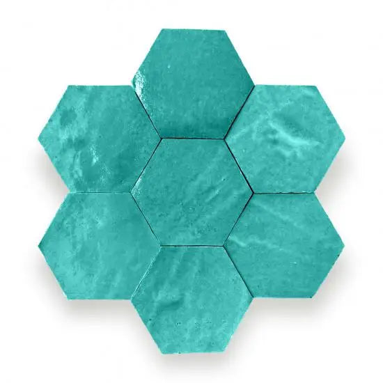 Turquoise hexagonale mozaïek tegel onderzetter set met marmertextuur Zelliges Alhambra
