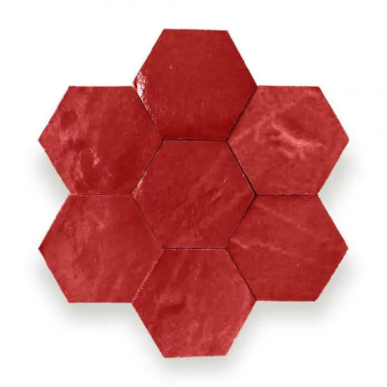 Rode hexagonale Zelliges Alhambra mozaïekwandkunst in Rouge Coral