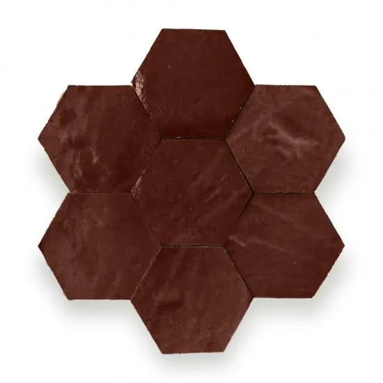 Zelliges Alhambra Hexagone 11 Noisette chocolade hexagoonverpakking bruin gekreukt