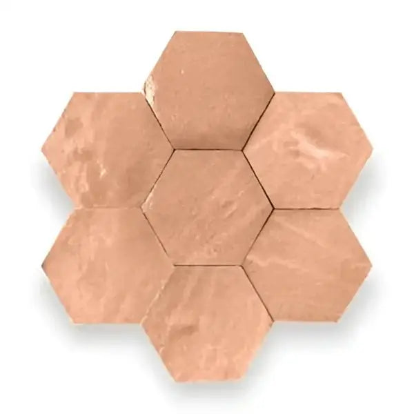 Koperen Zelliges Alhambra Alhambra Hexagone 75 Salmon hexagon mozaïek tegels met hamertextuur