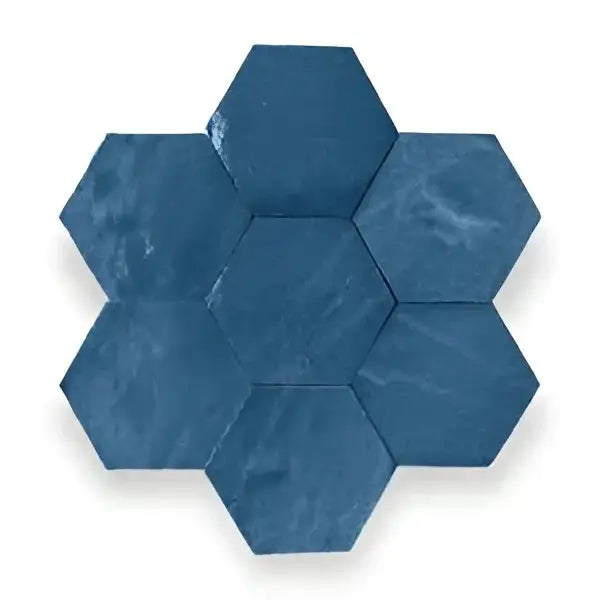 Blauwe hexagontegels Zelliges Alhambra met glanzende afwerking
