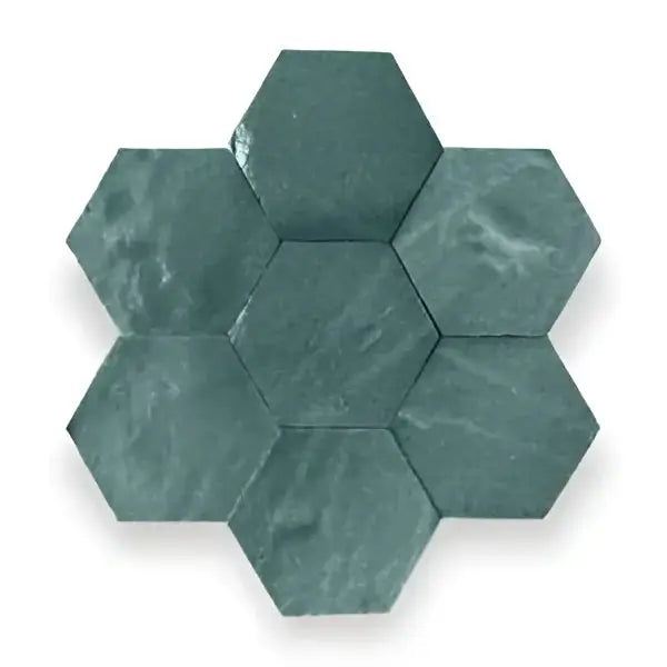 Groene Alhambra Hexagone 68 Olive zelliges coaster met marmertextuur