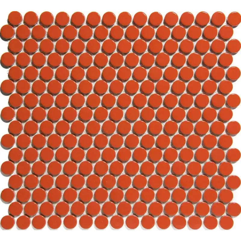 VKN060 Orange Glossy penny round mosaic tegels, zwart glossy wandtegels, oranje glossy