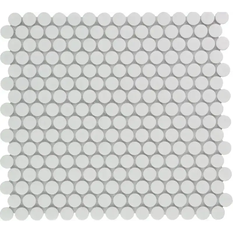 Witte matte afwerking penny round mozaïektegel VKN100 Extra White Glossy, perfect voor black glossy wandtegels VKN915 black glossy