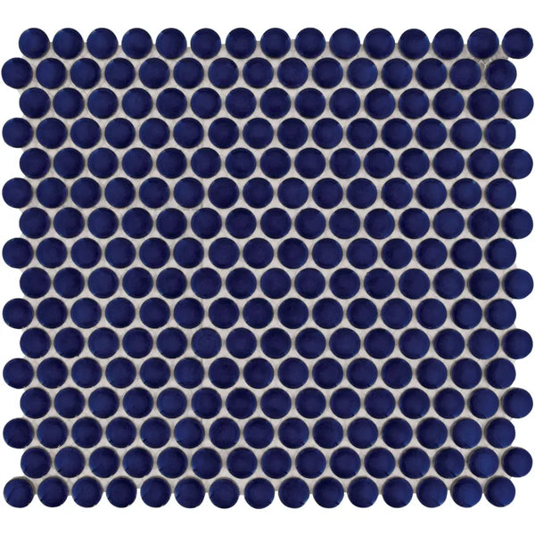 Navy blue penny round mosaic tiles in VKN700 Kobalt Blauw Glossy pattern