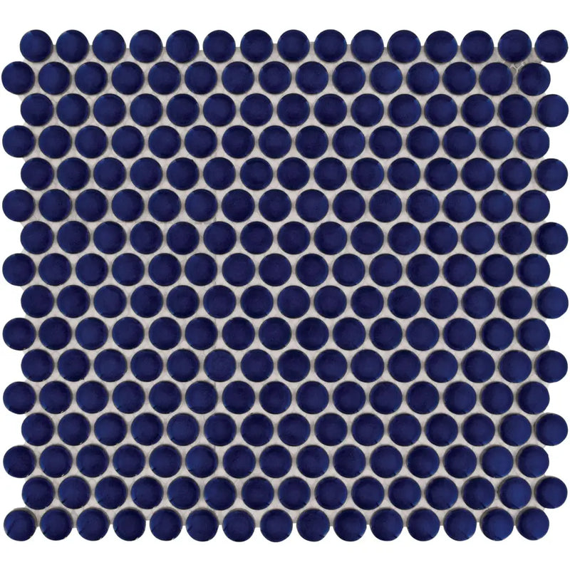 Navy blue penny round mosaic tiles in VKN700 Kobalt Blauw Glossy pattern