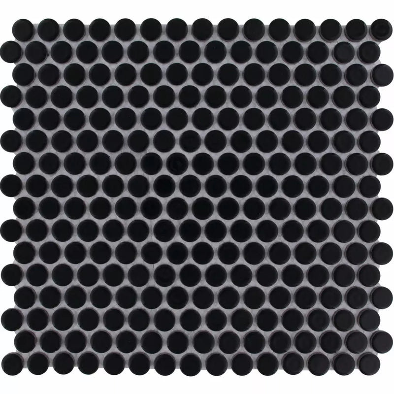 Zwarte ronde penny tegelmozaïek in uniforme grid, VKN915 Black Glossy